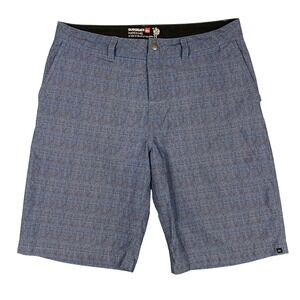 Quiksilver Amphibians Mens Hybrid Shorts Blue Plaid Size 36 Board Walk Shorts